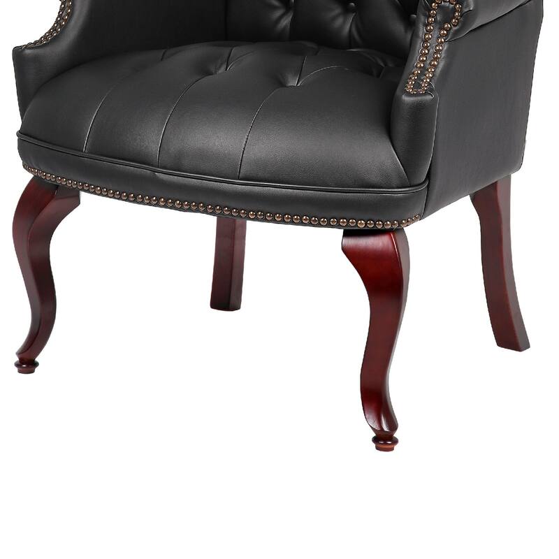 Saily Guest Armchair, Traditional Wingback Design, Black Tufted Vinyl