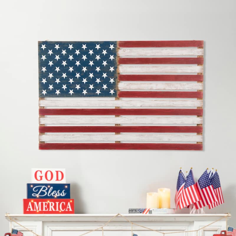 Glitzhome 42"L Wooden Patriotic/Americana National Flag Wall Decor - 42"L x 23"H