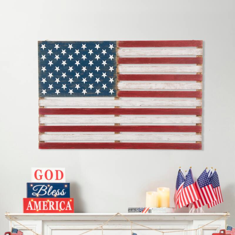 Glitzhome Patriotic/Americana Wooden USA National Flag Wall Hanging Decor