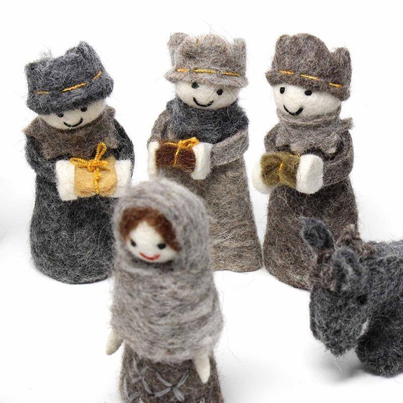 Handmade Felted Wool Christmas Nativity Set, 12 Piece