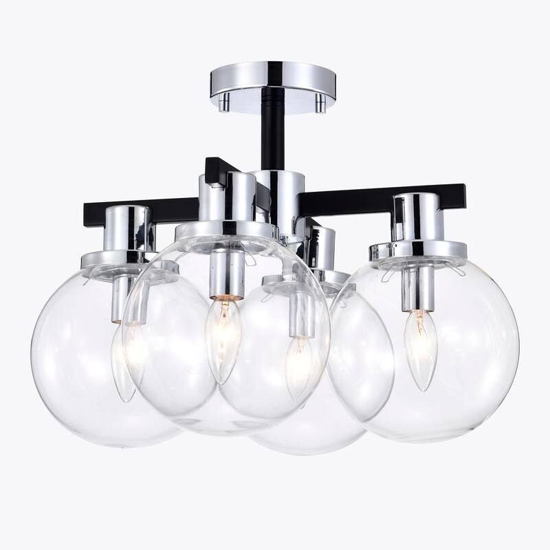 Hersilia Semi Flush Mount Ceiling Light Modern-Globe Style Chrome Polished and Matte Black Finish 4-Light - N/A