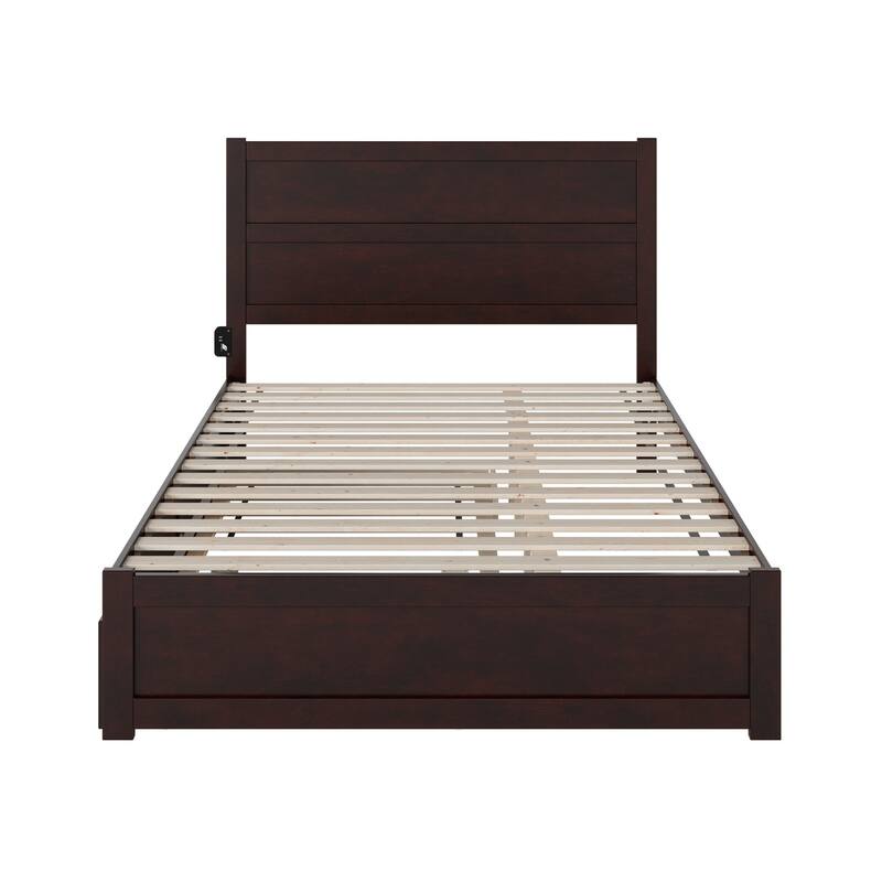 Modern Muse Bed with Trundle & Charging Station - Twin XL Platform Bed, Espresso Finish