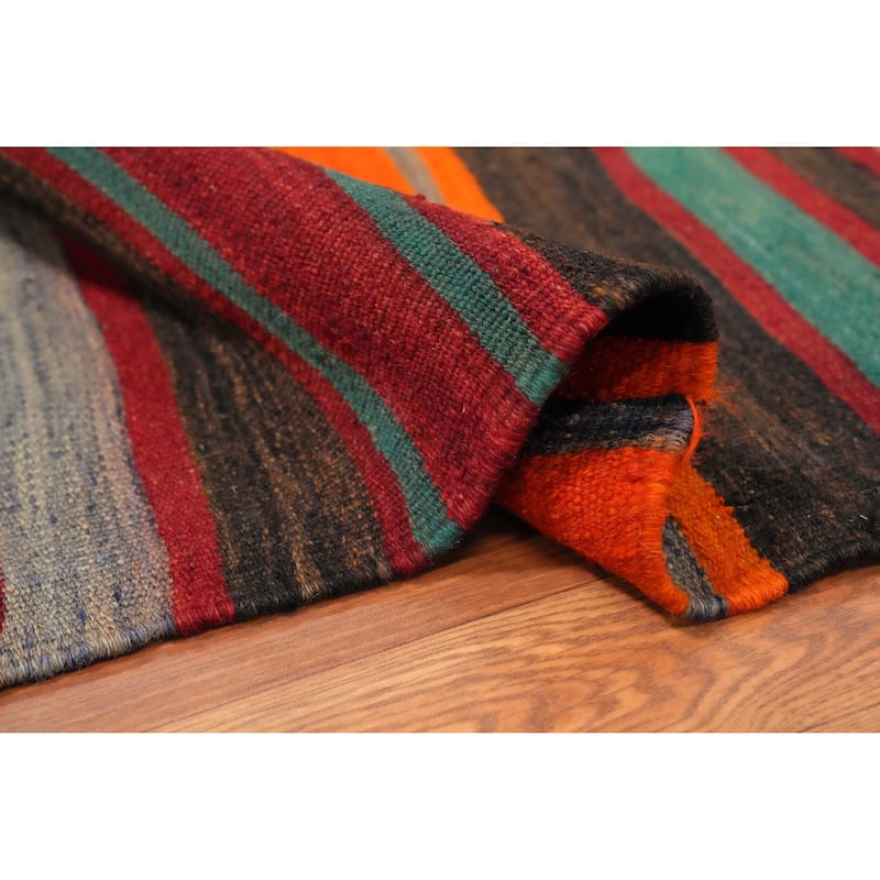 Hand Woven Oriental 100% Wool Carpet Southwestern Geometric Multi-Colored Kilim Area Rug - 10' 9'' X 6' 6''