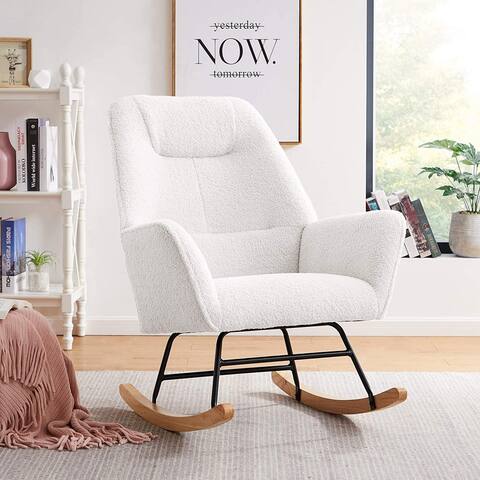 Accent Chair Casual Single Sofa Recliner Fabric Lambswool Upholstered Rocking Chair for Dining Rooms - 29.52"W X 37"D X 35.82"H