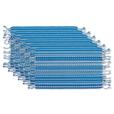 Stitched Stripes Cotton Kitchen Placemats - 19" - Blue and White - Set of 6