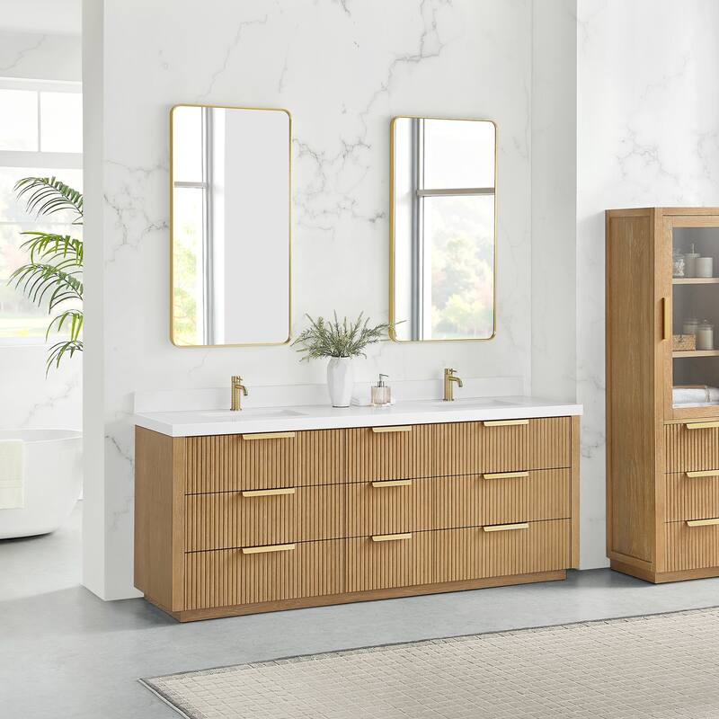 Santarem Double Vanity with Pure White Quartz Stone Top without Mirror