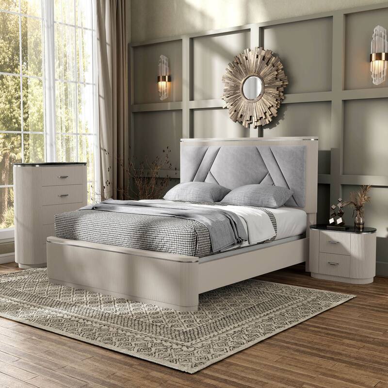 Furniture of America Leander Modern 3-Piece Light Grey Panel Bedroom Set - King
