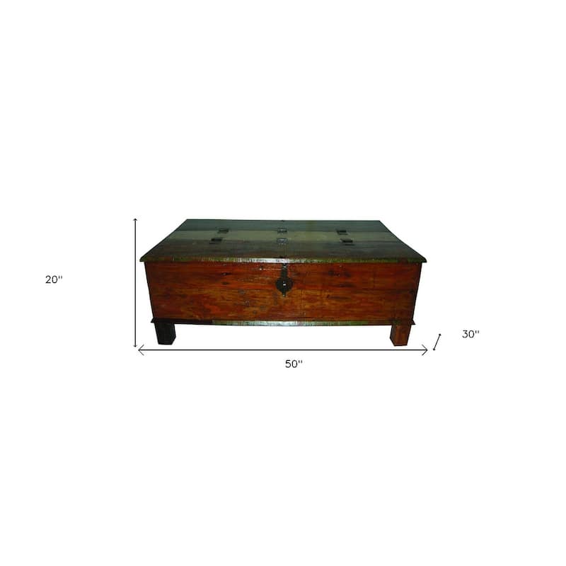 HomeRoots 50" Brown Solid Wood Distressed Lift Top Coffee Table