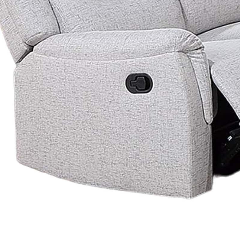 Ammy Manual Recliner Sofa, Pillow Arms, 75in Wood, White Faux Burlap