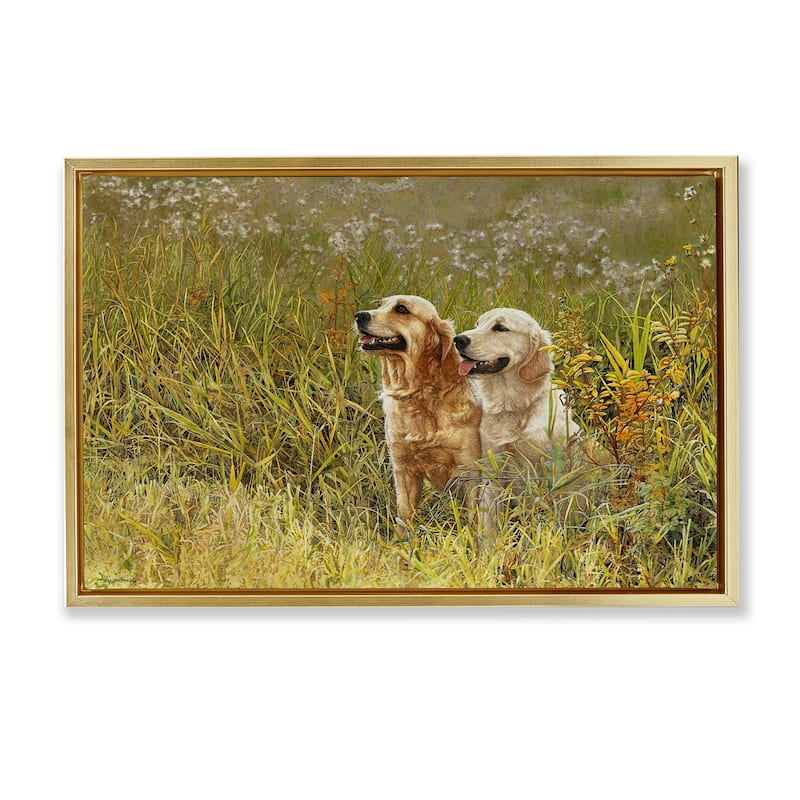 Stupell Happy Dogs Field Day Framed Floater Canvas Wall Art Design By Sueellen Ross - 31 x 21 - Gold