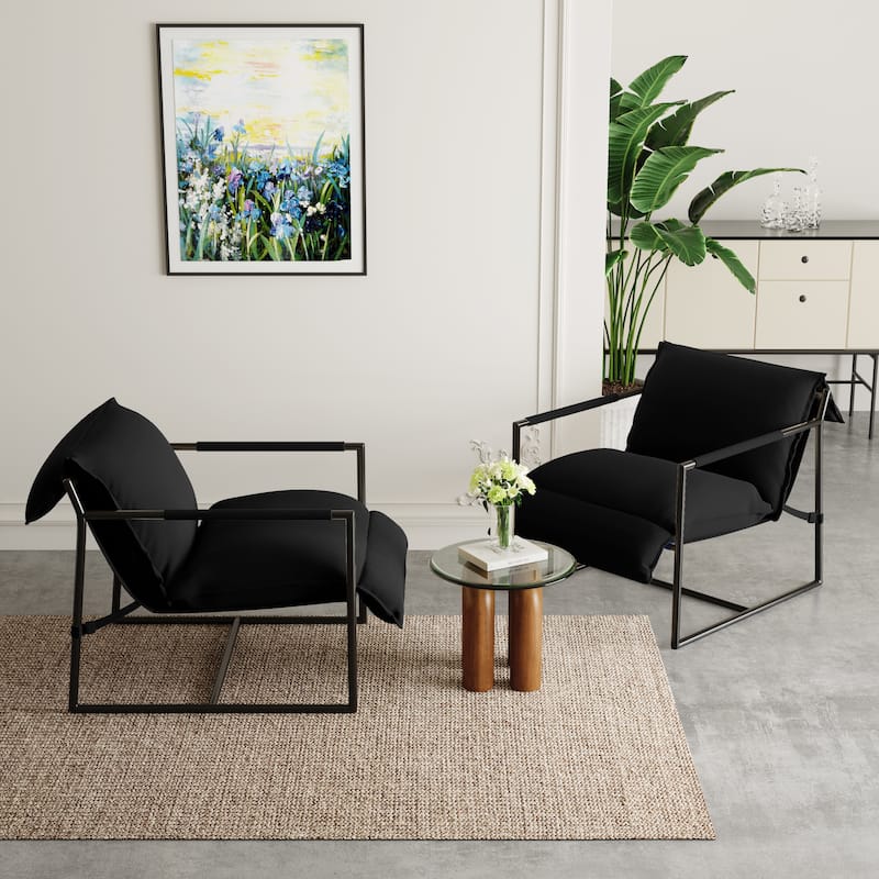 Fabric Accent Chair Metal Framed Sling Armchair Set of 2
