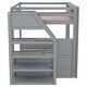 preview thumbnail 14 of 34, Full Size Pine Wood Bunk Bed with Storage Staircase, Multifunctional Convertible Daybed with 3 Drawers & Full-length Guardrail
