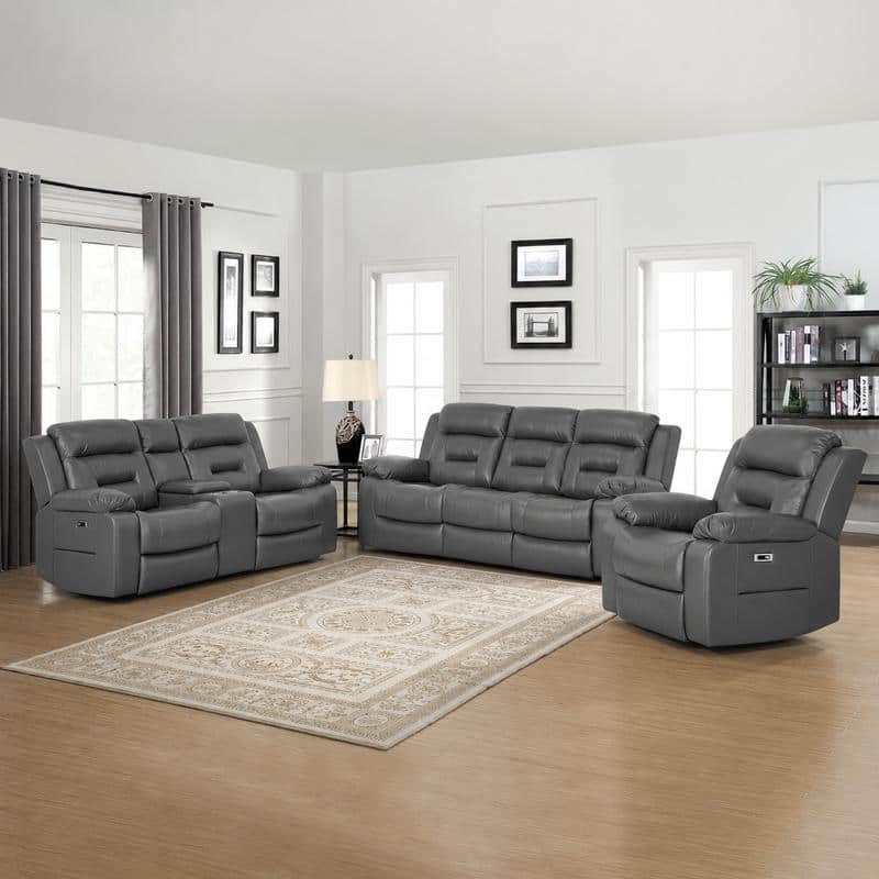 3-Piece Power Reclining Faux Leather Living Room Set with USB & USB-C Ports
