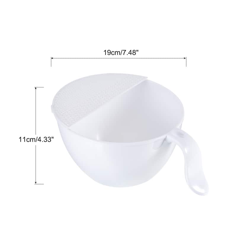 Rice Washing Bowl Drain Basket Fruit Strainer Colander With Handle - 23.5 x 19 x 11cm - White
