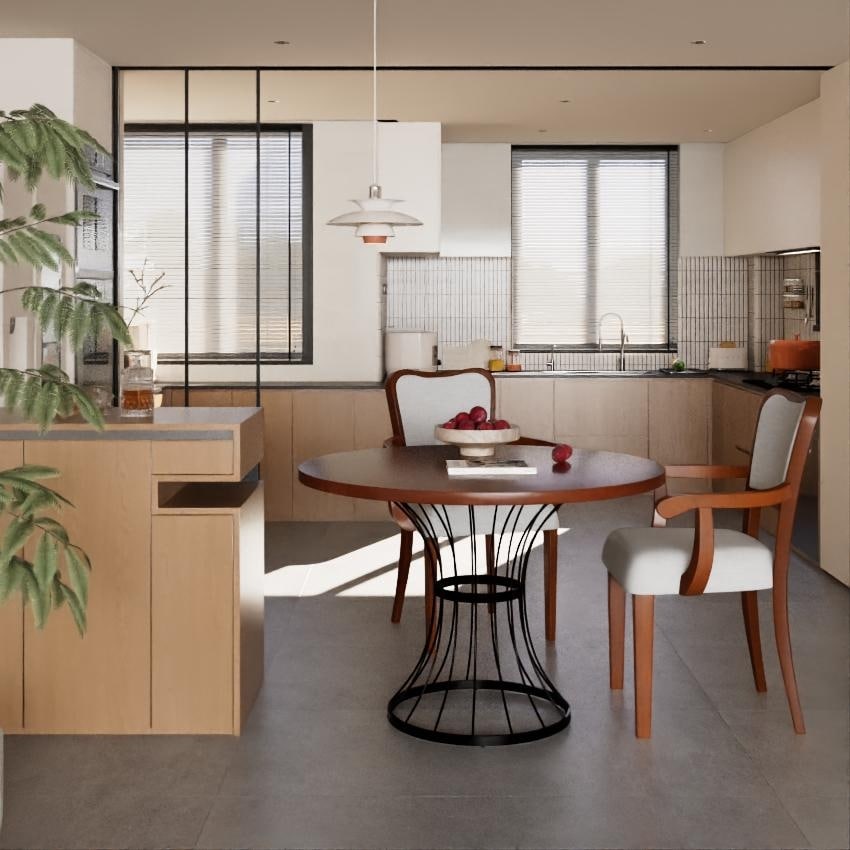 Three Piece Round Dining Set Solid Wood Look Veneer Table And Two Upholstered Armchairs Heavy Duty Iron Pedestal Base