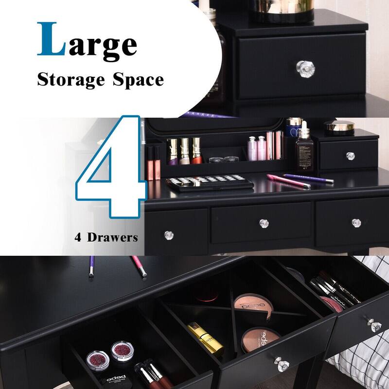Dimmable Bulbs Touch Switch Vanity Dressing Table Set with Removable Box - 31.5" x 16" x 53.5" (L x W x H)