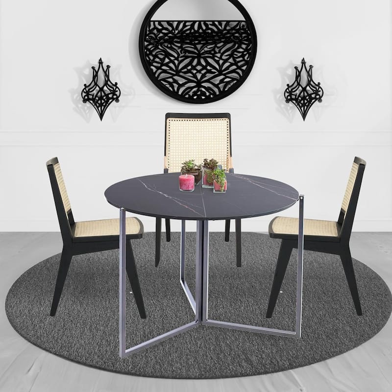 Black Carrera Foldable Round Trifold Table 35" Space-Saving Multi-Use