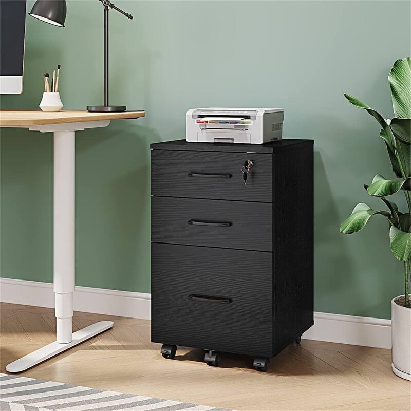 3 Drawer File Cabinet with Lock - 26.47"D x 18.56"W x 6.91"H - Black