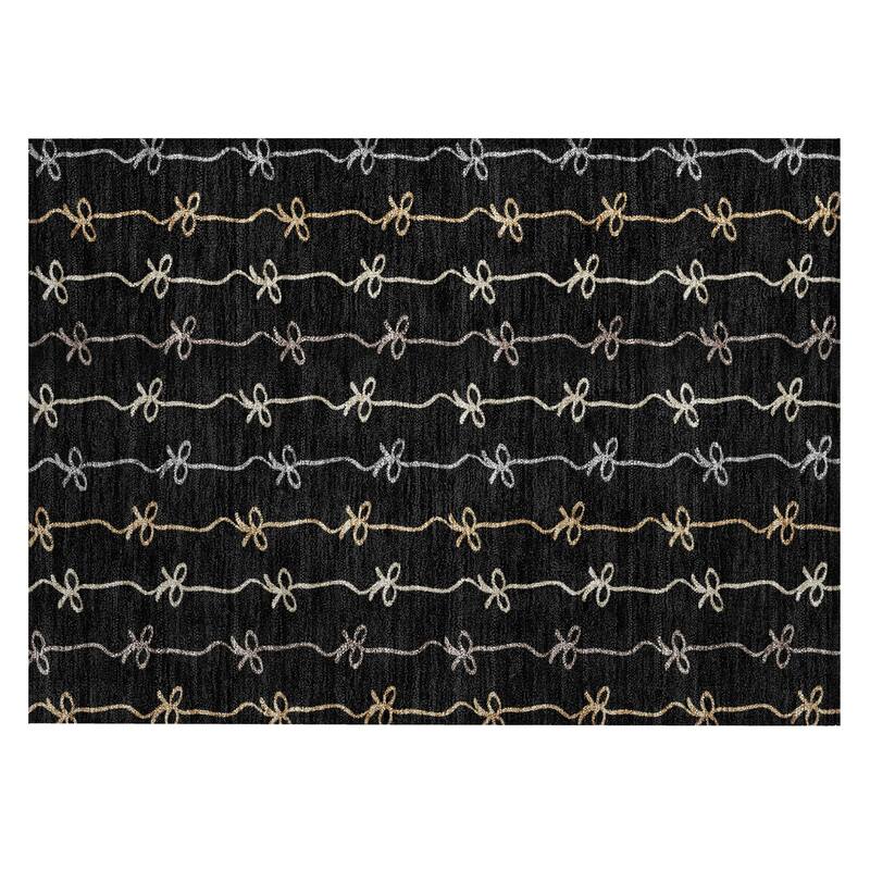 Machine Washable Indoor/ Outdoor Modern Bow Stripe Chantille Rug