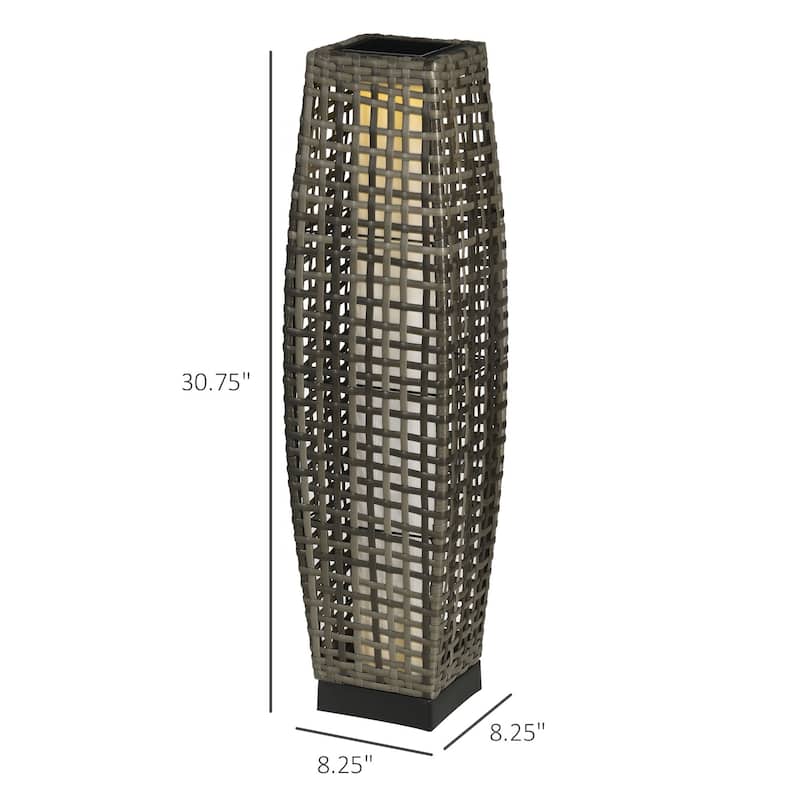 Outsunny Outdoor Floor Lamp, Brushed PE Wicker Patio Garden Lantern wtih Auto On/Off Solar Powered LED Lights