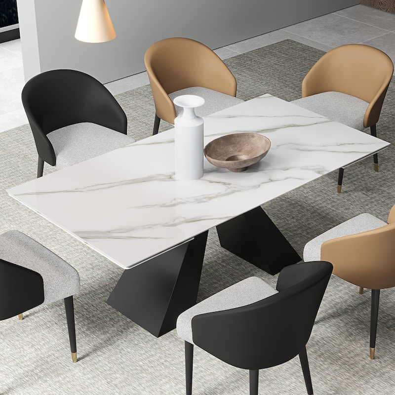 63'' to 94.5” Extendable Dining Table For 8-10 with Sintered Stone Table top and Metal Base - 94.48"