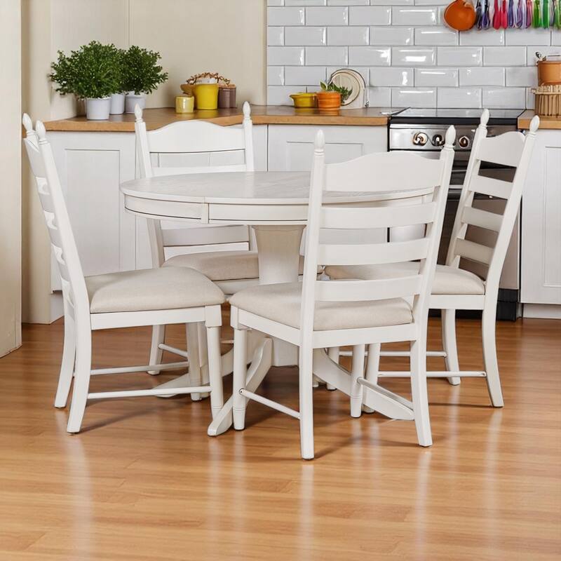 5-Piece Retro Dining Set with Extendable Table and 4 Upholstered Chairs for Dining Room or Kitchen, Solid Wood, Farmhouse Style
