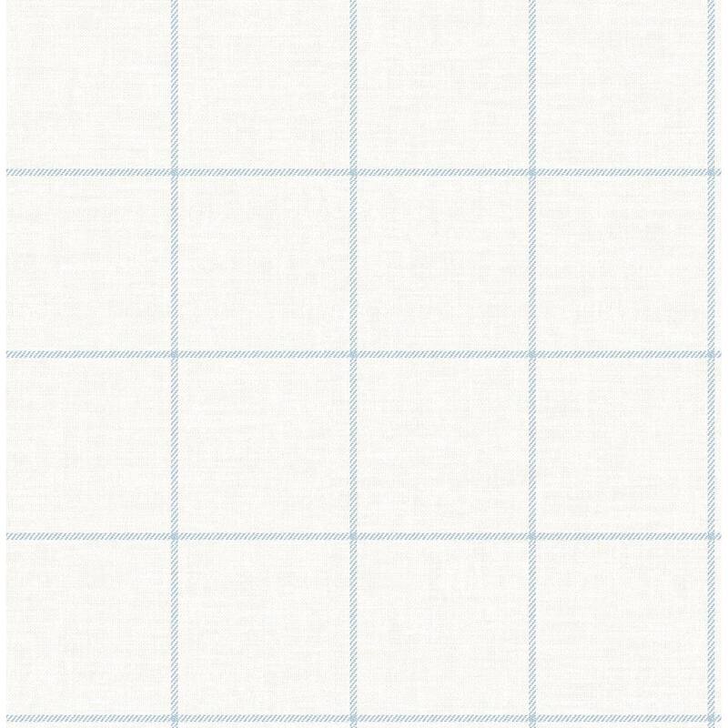 Seabrook Designs Lillian August Linen Check Unpasted Wallpaper - 20.5 in. W x 33 ft. L - Blue Frost and Bone White