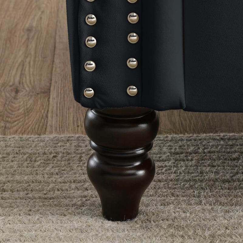 Black Velvet Chesterfield Sofa with Nailhead Trim for Timeless Style