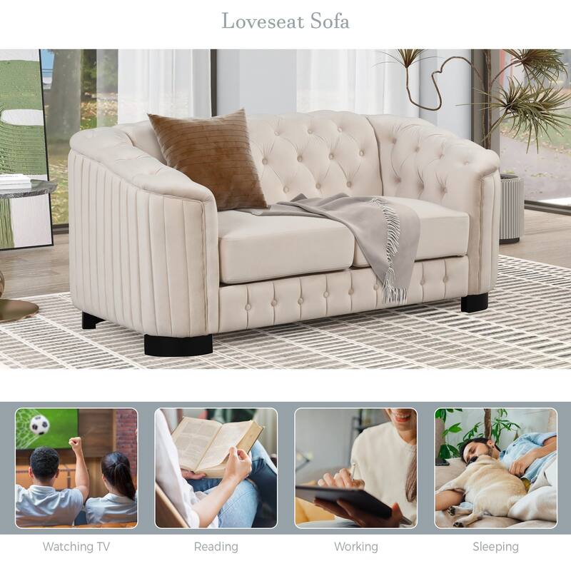 3 Pieces Modern elvet Upholstered Living Room Sofa Set Sectional