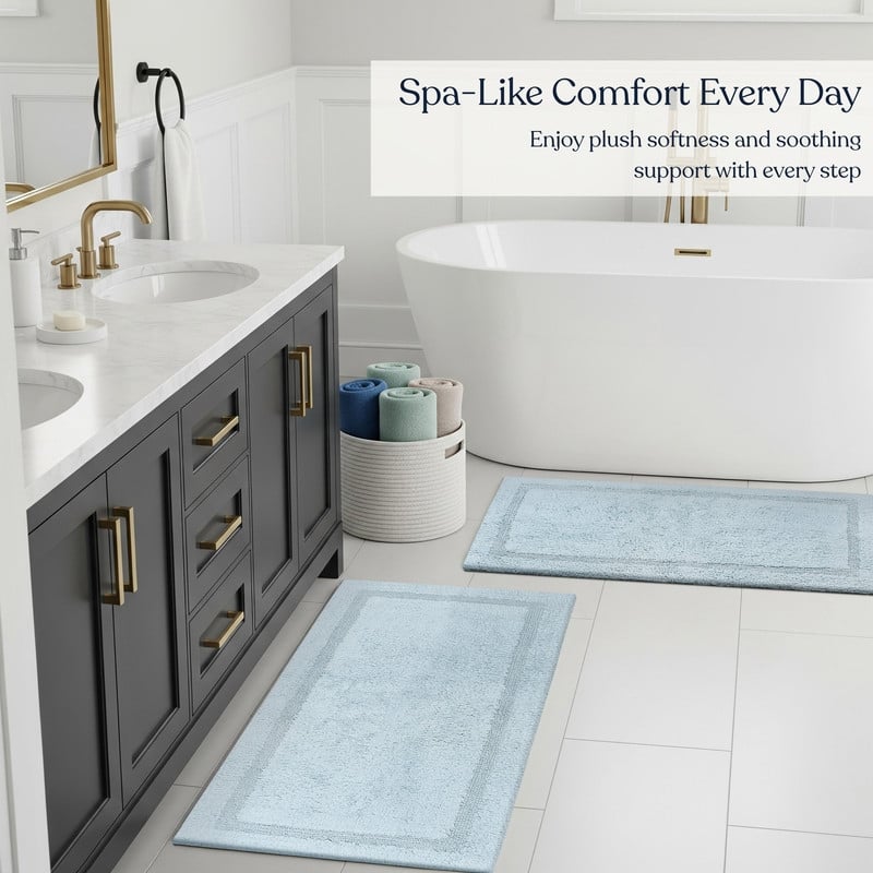 Delara Organic Cotton Reversible Bath Mat, 3000 GSM, GOTS Certified, Ultra-Thick & Super Absorbent, Quick-Drying Bathroom Rug