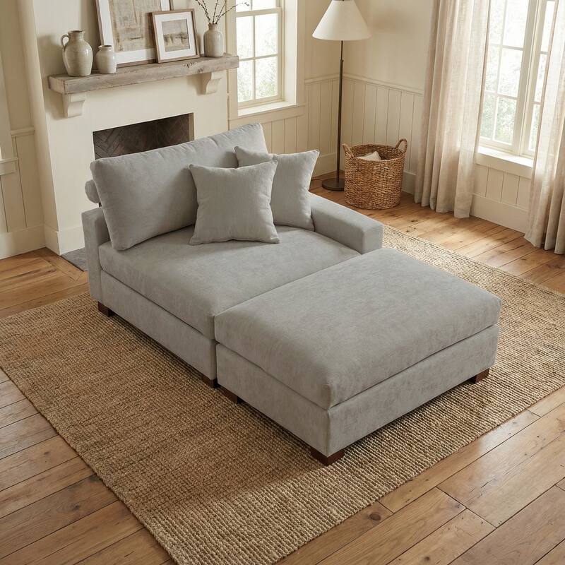 Plush Chenille Single Modular Sectional Sofa Chaise with Pillows