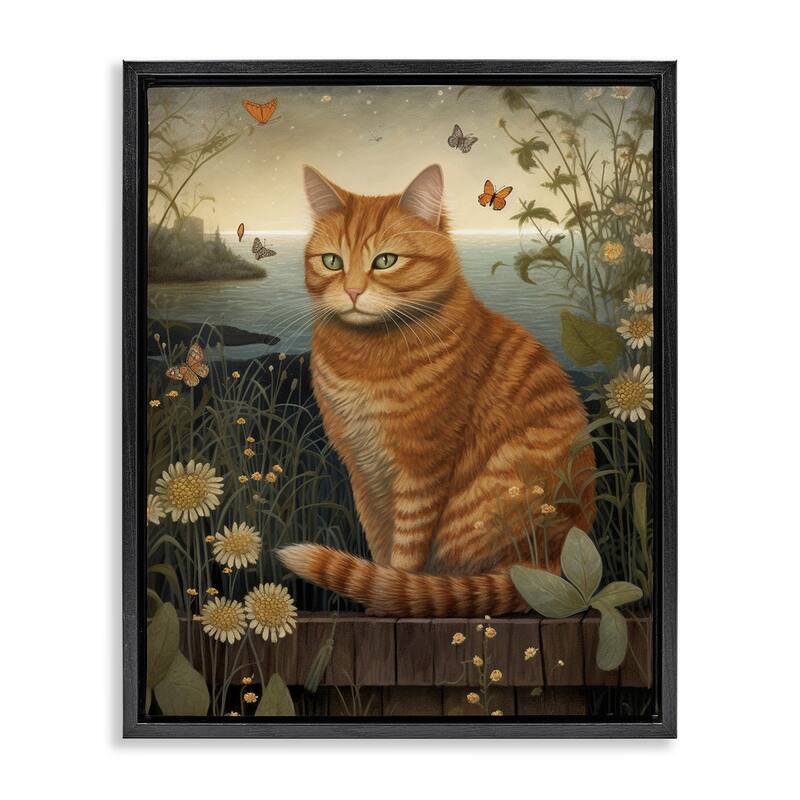 Stupell Orange Cat by Pond Framed Floater Canvas Wall Art Design by LSR Design Studio