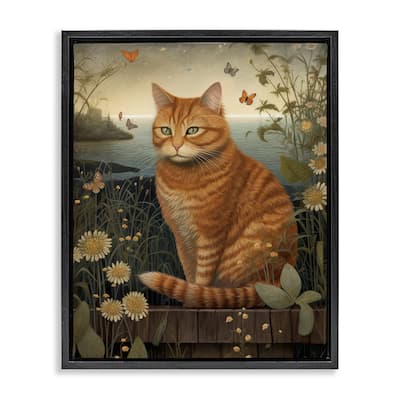 Stupell Orange Cat by Pond Framed Floater Canvas Wall Art Design by LSR Design Studio