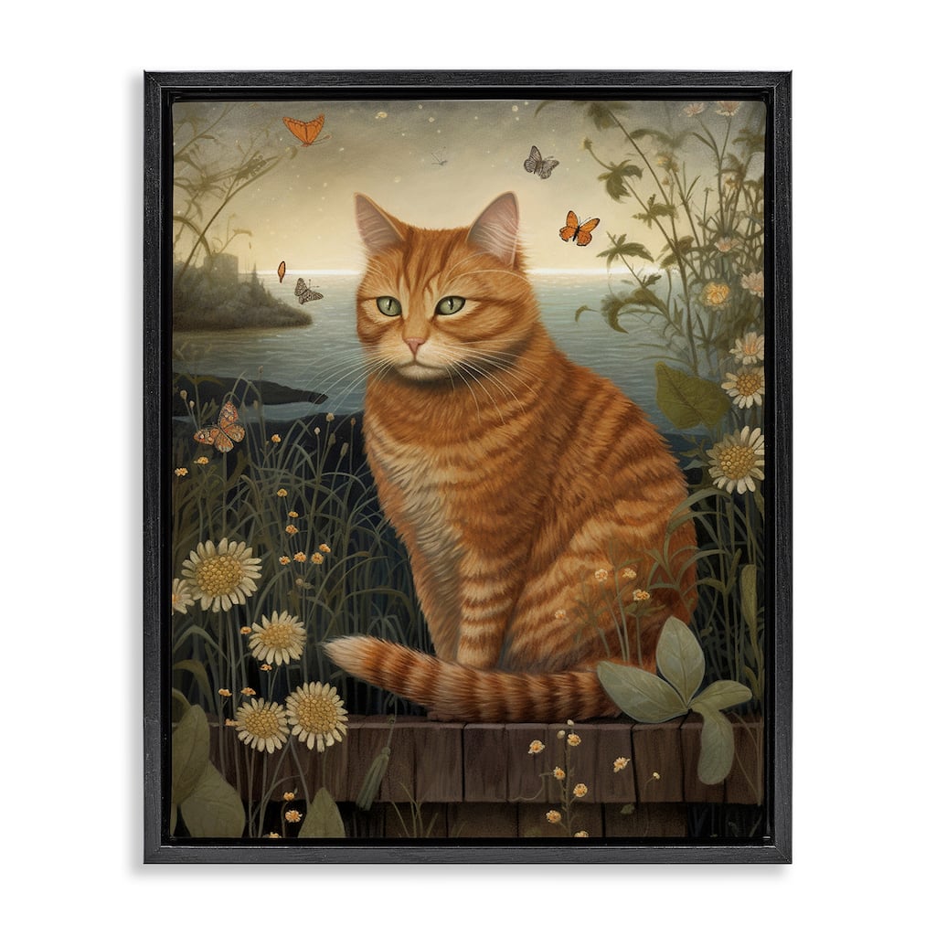 Stupell Orange Cat by Pond Framed Floater Canvas Wall Art Design by LSR Design Studio