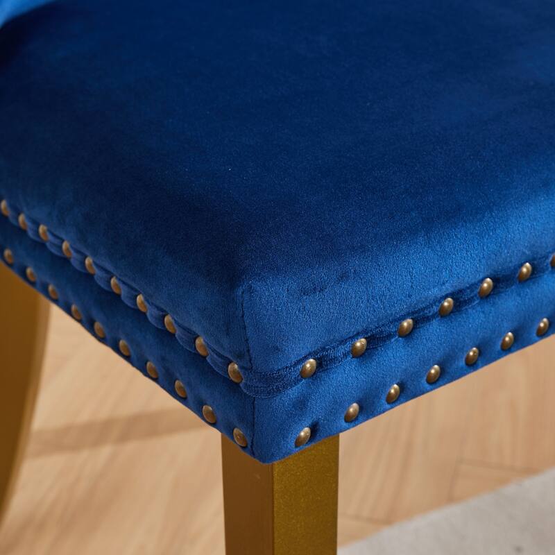 Velvet Dining Chairs Set of 2, Tufted Dining Chairs with Nailhead Trim, Kitchen Chairs with Lion Head Pulls Ring & Wooden Legs