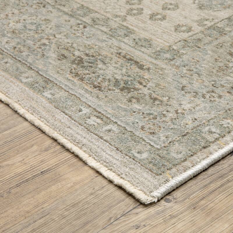 Kellan Floral Oriental Beige/ Green Area Rug-