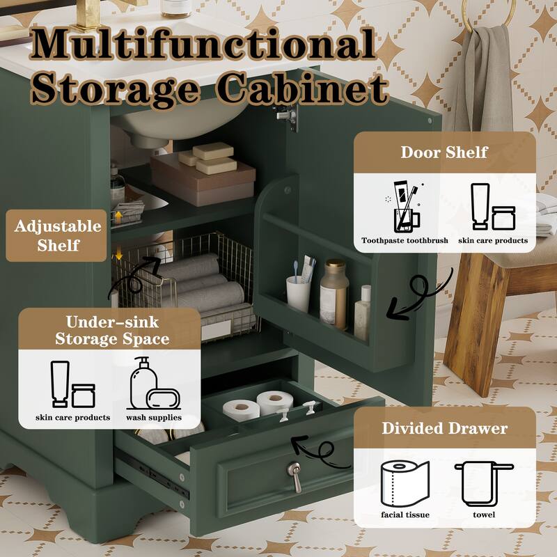 GDFStudio - Lisa Wood & Ceramic 20" Bathroom Vanity with Sink, Soft-Close Door & Storage Rack