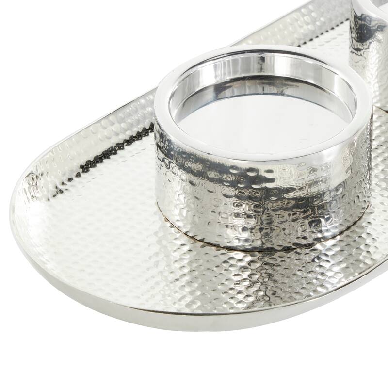 Gold or Silver Stainless Steel Metal Hammered Candle Holder with Oval Tray Plate
