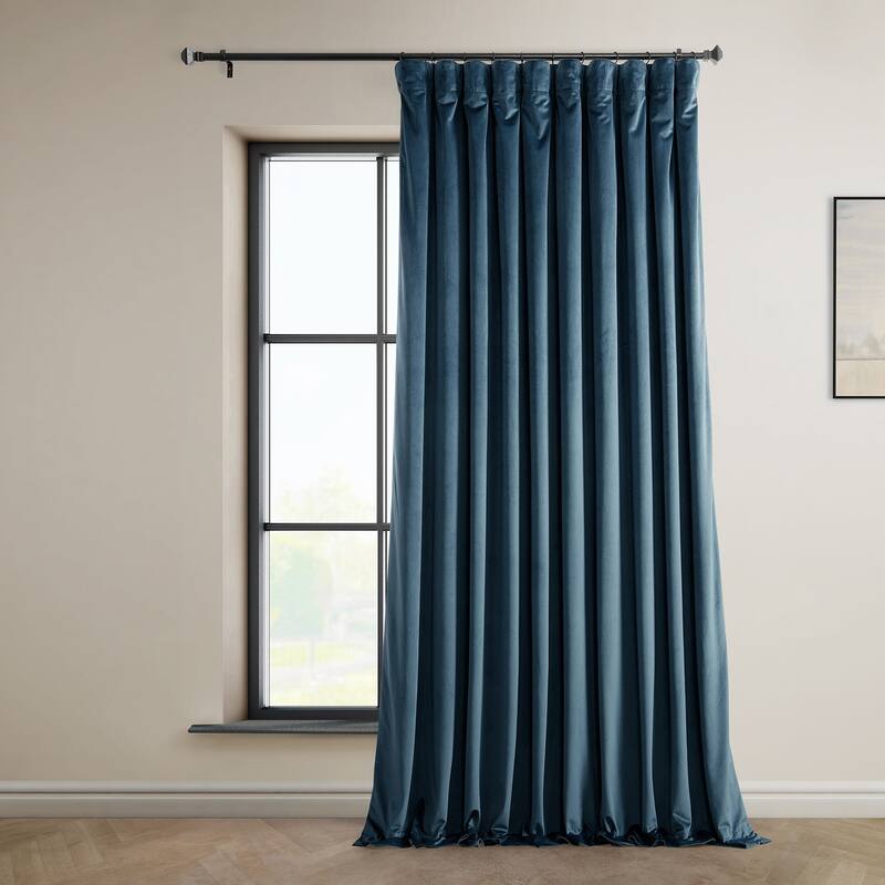 Exclusive Fabrics Extra Wide Heritage Plush Velvet Room Darkening Curtain (1 Panel) - 100 X 120 - Avalon Blue