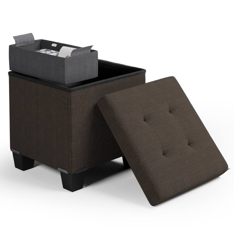 Empyrean Tuffted Folding Foot Rest Storage Ottoman Bench with Storage Bins