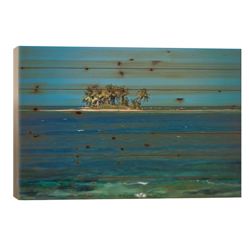 View Of Silk Caye Island With Palm Trees, Caribbean Sea, Stann Creek District, Belize Print On Wood by Panoramic Images - 26x40x1.5