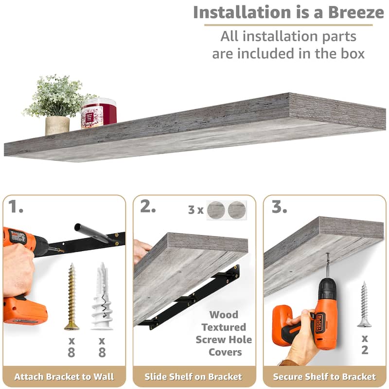Sorbus Floating Shelves for Wall, 2 Extra Long Wall Mounted Floating Shelves - 9.25"L X 47” W X 1.5” H