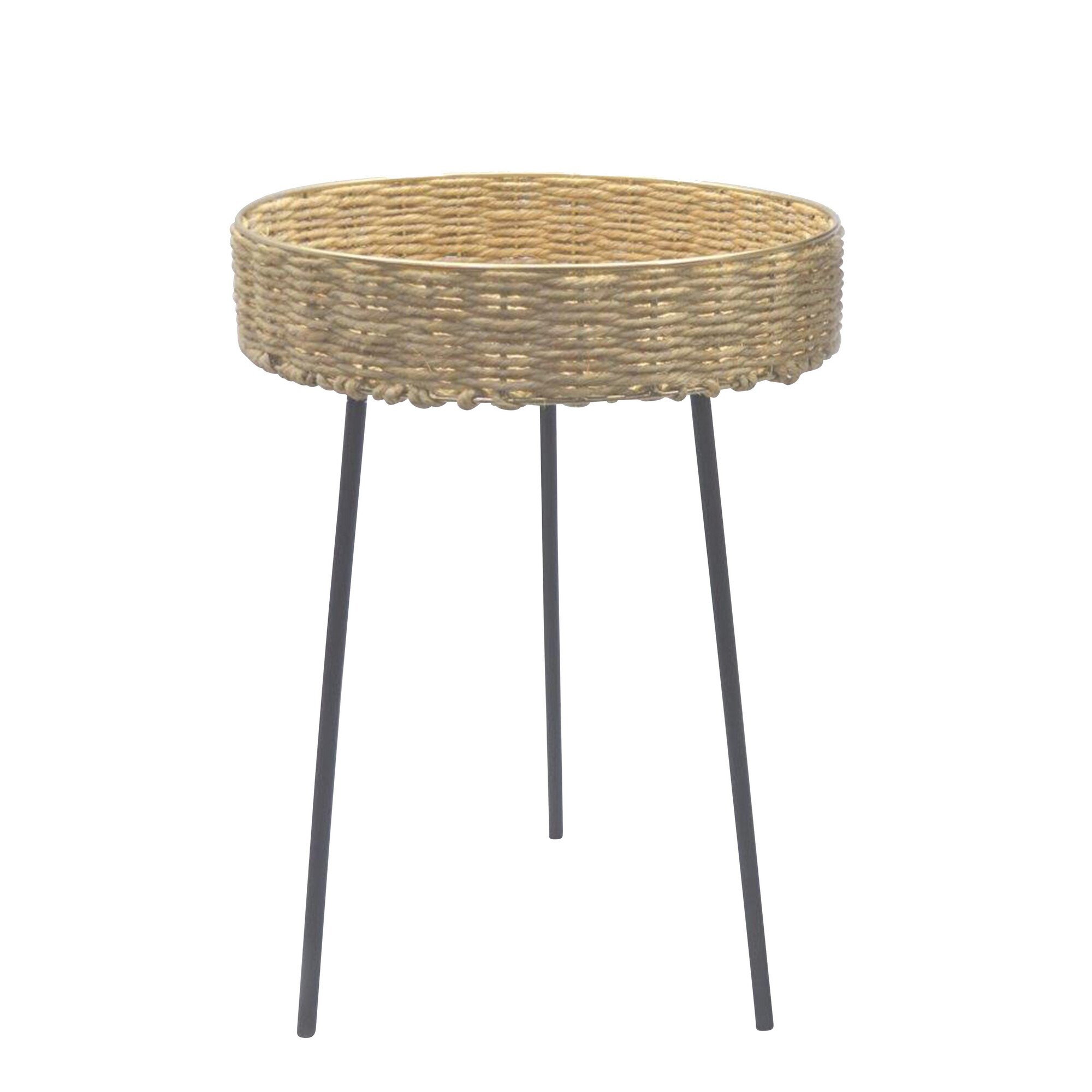Woven Rattan Round Tray Top Coffee Table With Tubular Legs Black And Brown On Sale Overstock 31798446