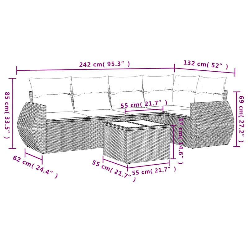 vidaXL 5 Piece Patio Sofa Set with Cushions Black Poly Rattan