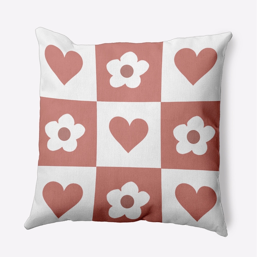 Heart And Flowers Grid Valentines Day Decorative Throw Pillow