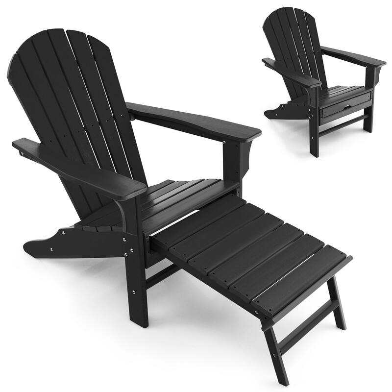 Gymax Patio Adirondack Chair HDPE Outdoor Lounge Chair w/ Retractable