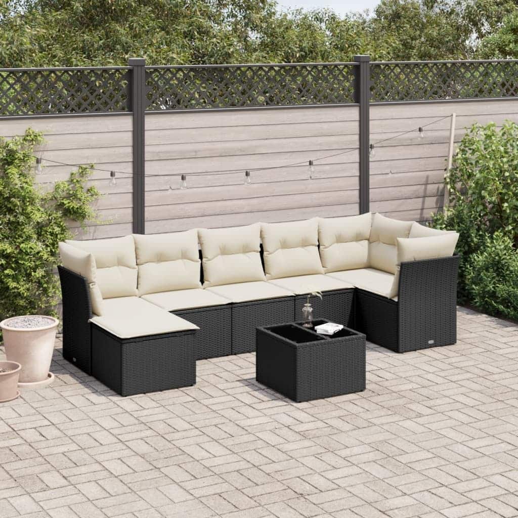 vidaXL Garden Sofa Set Black PE Rattan 8 Piece Set Modular - 21.7 x 21.7 x 14.6