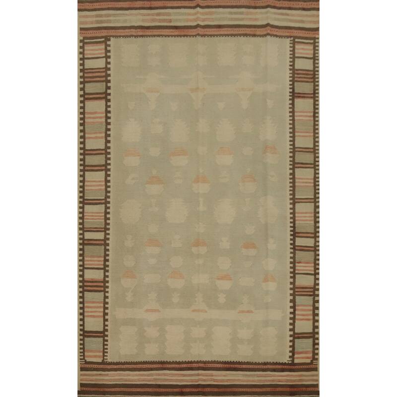 Hand Woven Oriental 100% Wool Carpet Southwestern Tribal Green Kilim Area Rug - 9' 9'' X 6' 8''