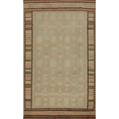 Hand Woven Oriental 100% Wool Carpet Southwestern Tribal Green Kilim Area Rug - 9' 9'' X 6' 8''