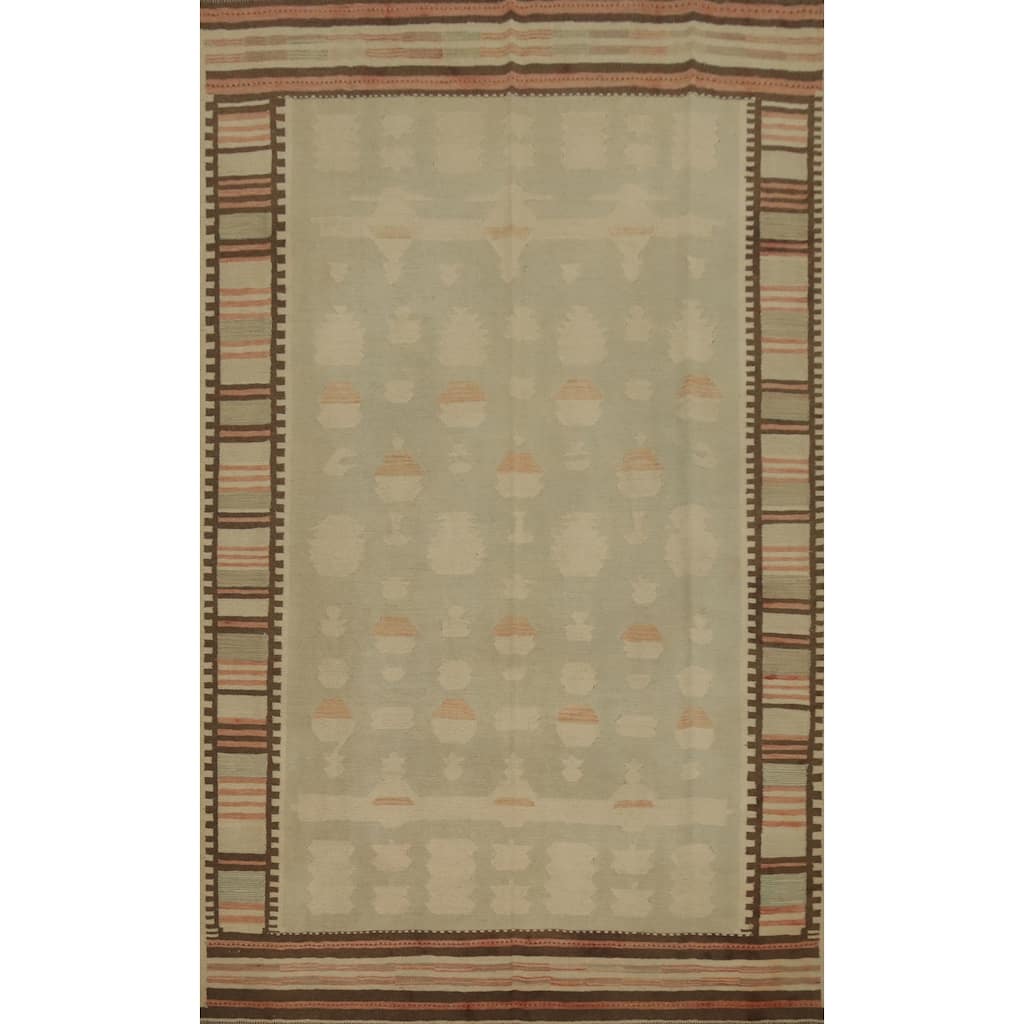Hand Woven Oriental 100% Wool Carpet Southwestern Tribal Green Kilim Area Rug - 9' 9'' X 6' 8''